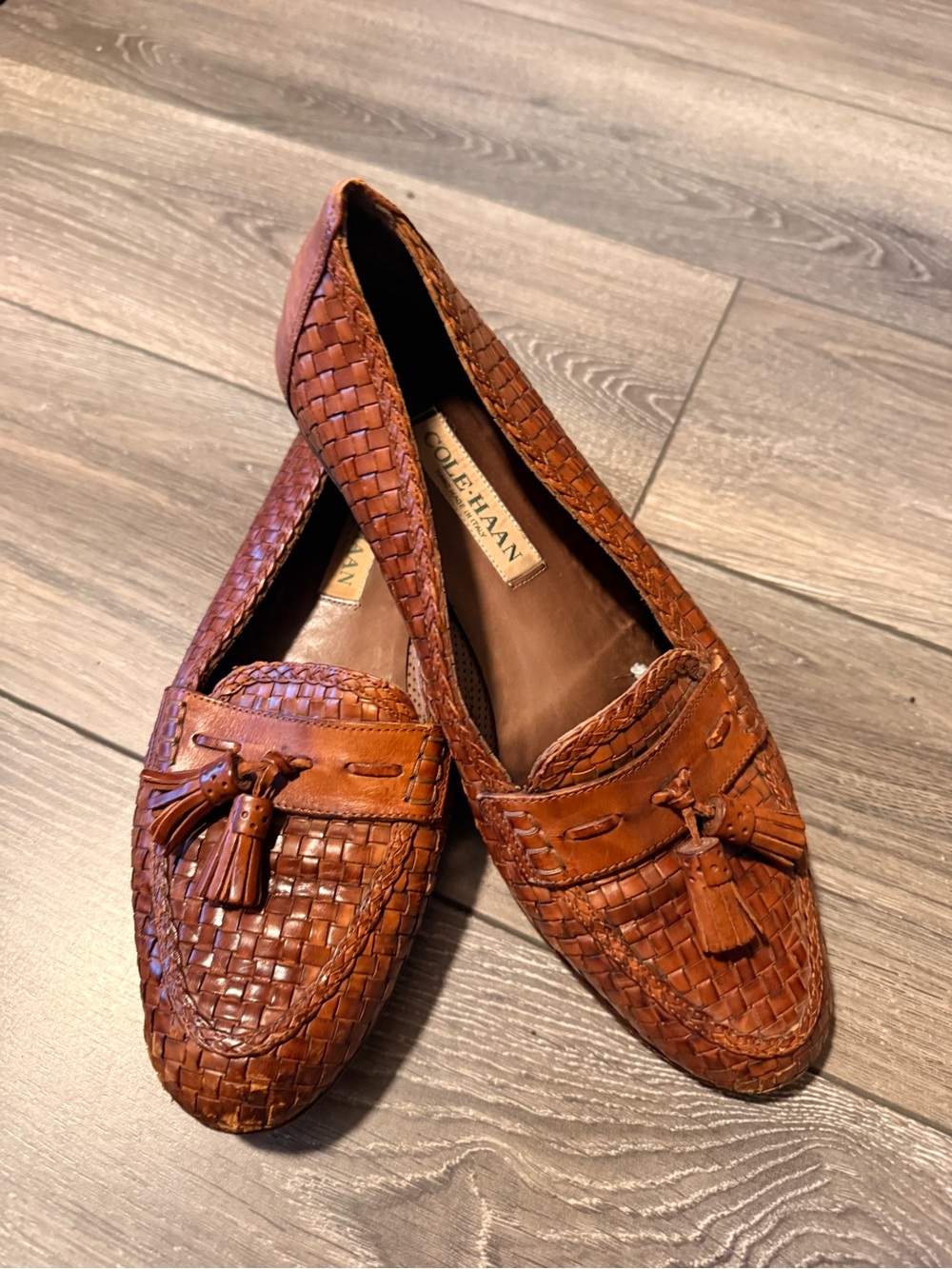 Cole Haan Woven Tassel Loafers - Cognac Brown